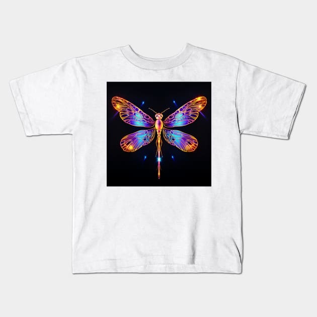 Dragonfly Neon Art 4 Kids T-Shirt by AstroRisq